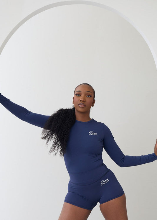 She's Fitness Seamless Navy Blue Long Sleeve Top
