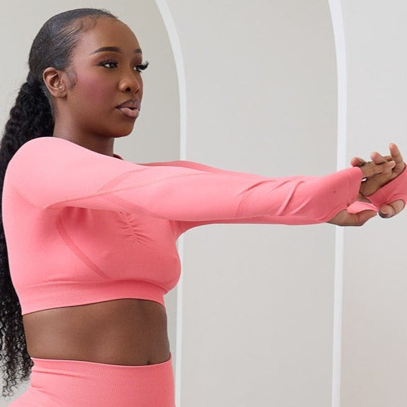 She's Fitness Rosè Long Sleeve Crop Top