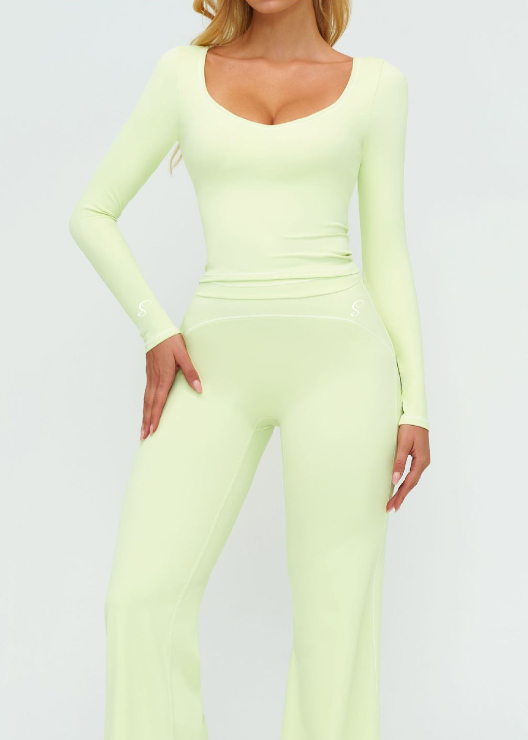 Luxe Lime Long Sleeve Top with Built in Bra